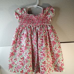 Ralph Lauren Pink Red Floral Smocked Fully Lined Dress Size 18 month
